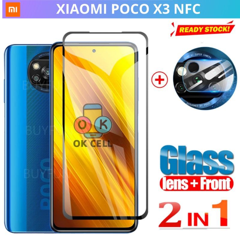 2in1- TG Tempered Glass Full Layar Kamera Xiaomi Poco X3 NFC Anti Gores Screen Protector Premium