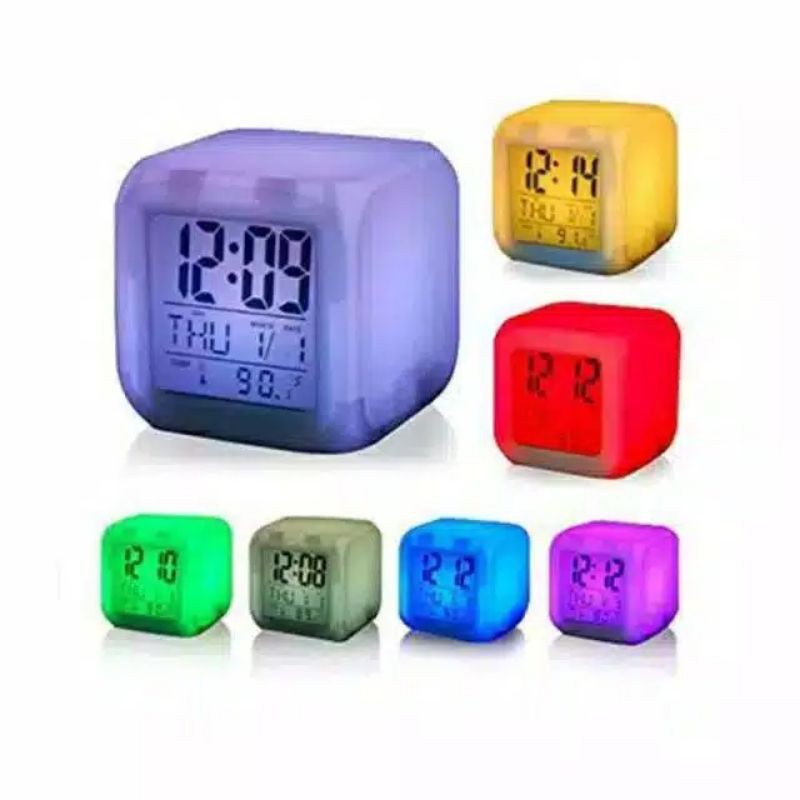 Makassar V31 jam moody kubus alarm digital LED 7 warna
