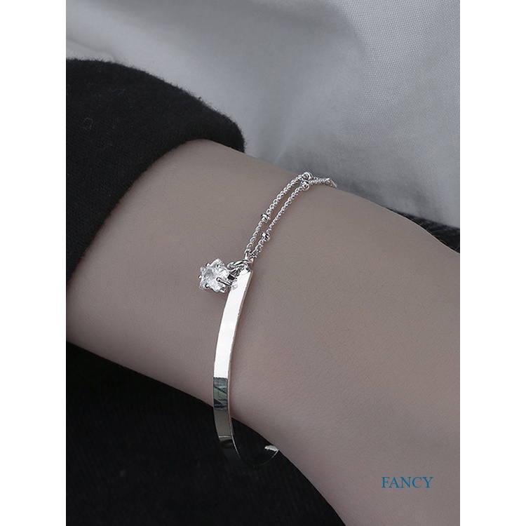 Gelang Rantai Silver 925 Hias Zircon Bentuk Bintang Untuk Wanita