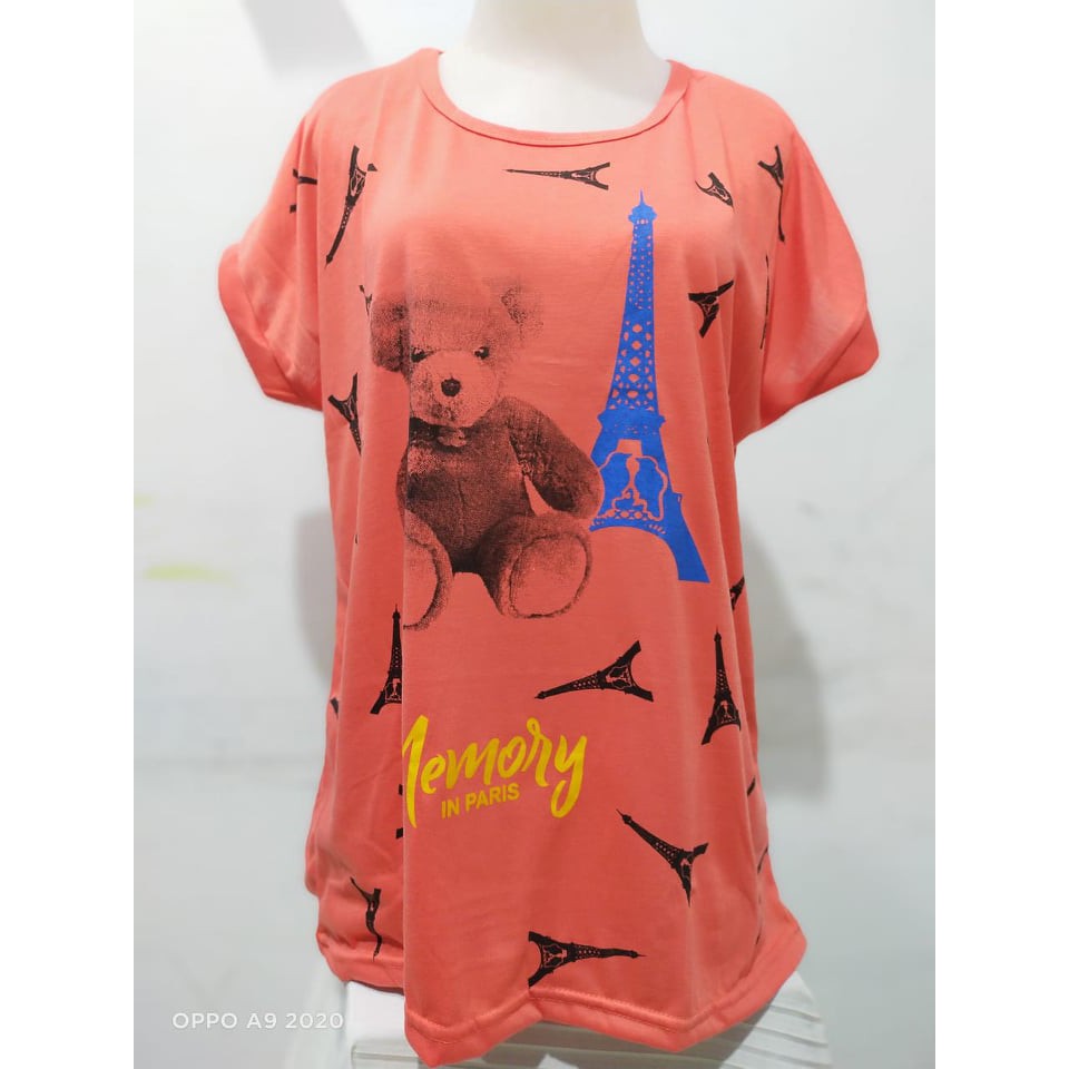 Kaos Pendek Jumbo motif MEMORY IN PARIS/oblong Wanita lengan manset