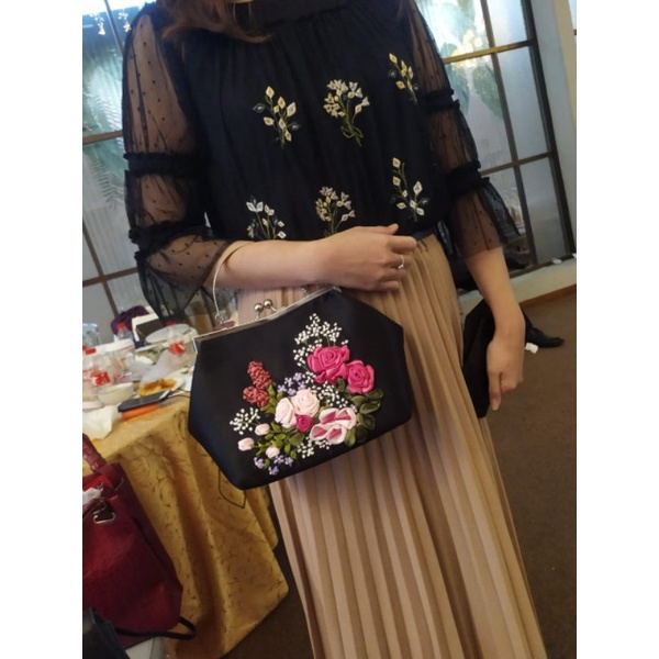 tas tangan jinjing tenteng pesta clutch wanita bunga vintage mewah klasik jadul keren party bag [pre