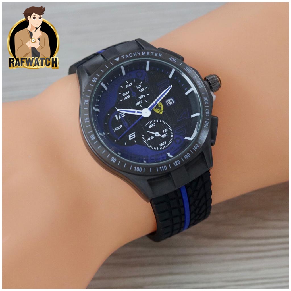 Jam Tangan Pria Sporty Casual Ferarri Strap Rubber Tanggal Aktif