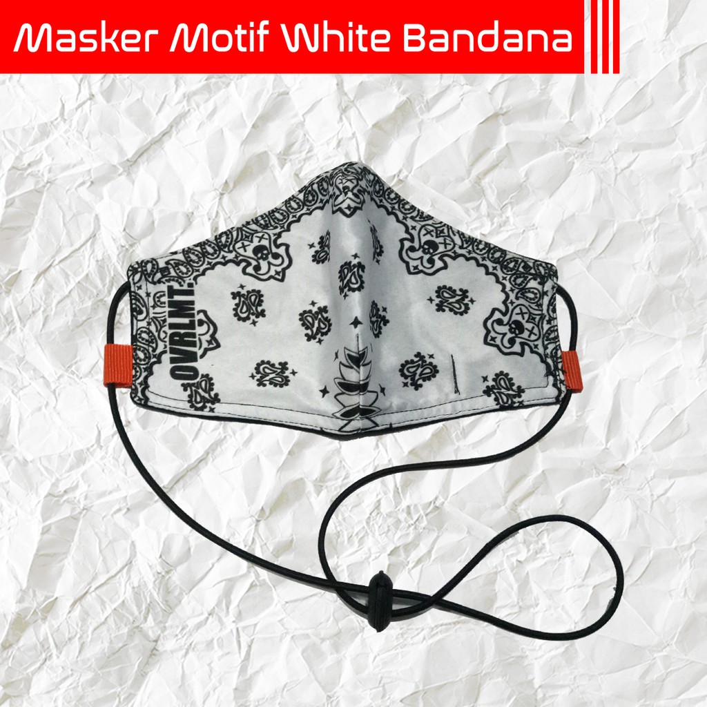 Masker overlimit White Bandana masker Kain Pria Wanita Cowok Cewek hijab Tali Karet Elastis 3 PLY