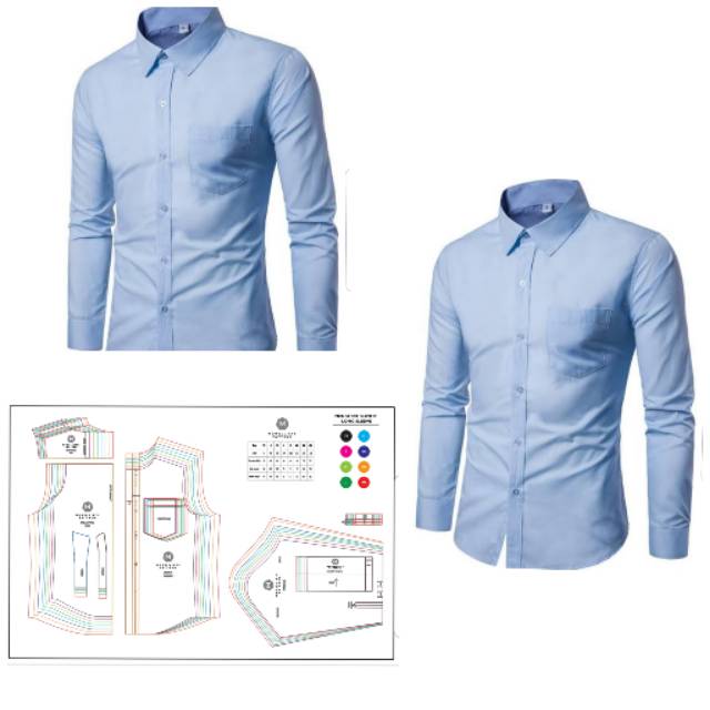 Pola Kemeja Pria Tangan Panjang Slimfit 8 size XS - 4XL