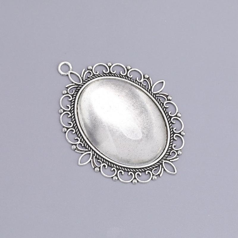 Siy 10 Set Liontin Kaca Cabochon Kosong Bentuk Oval Dengan Bezel Frame Metal Untuk Membuat Perhiasan