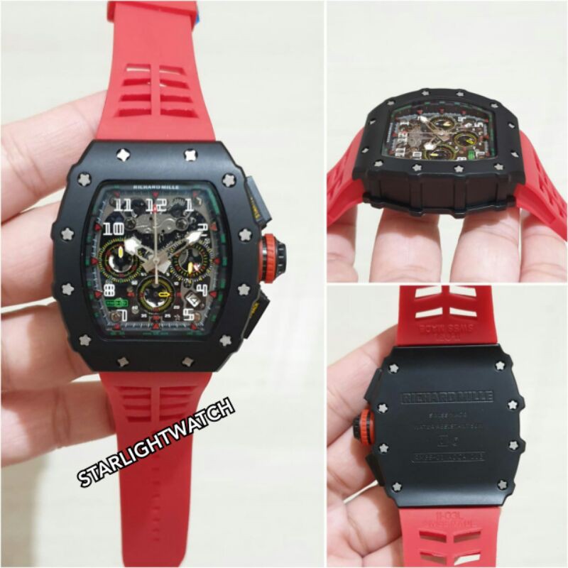 JAM TANGAN PRIA RM BATRE CRONO AKTIF BODY BLACK STRAP RUBBER