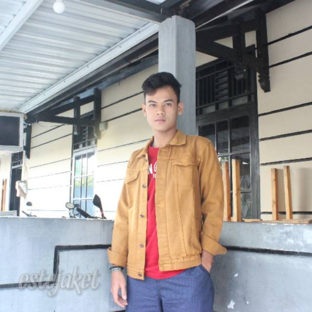 Terlaris Jaket Jeans Levis Gold Brown / Coklat Emas Unisex Cowok Cewek