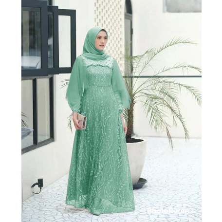Baju Gamis Wanita Dress Sage Green Gamis Gamis Dress Wanita Simpel Modern Baju Dress Lengan Panjang 