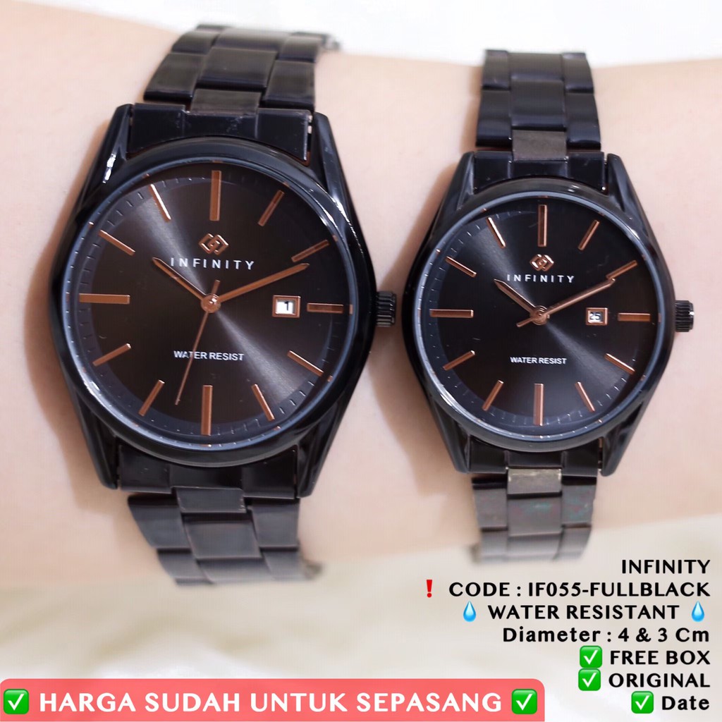 Jam tangan Couple rantai INFINITY ORIGINAL stainless tanggal aktif harga satuan free box IF055 IF080