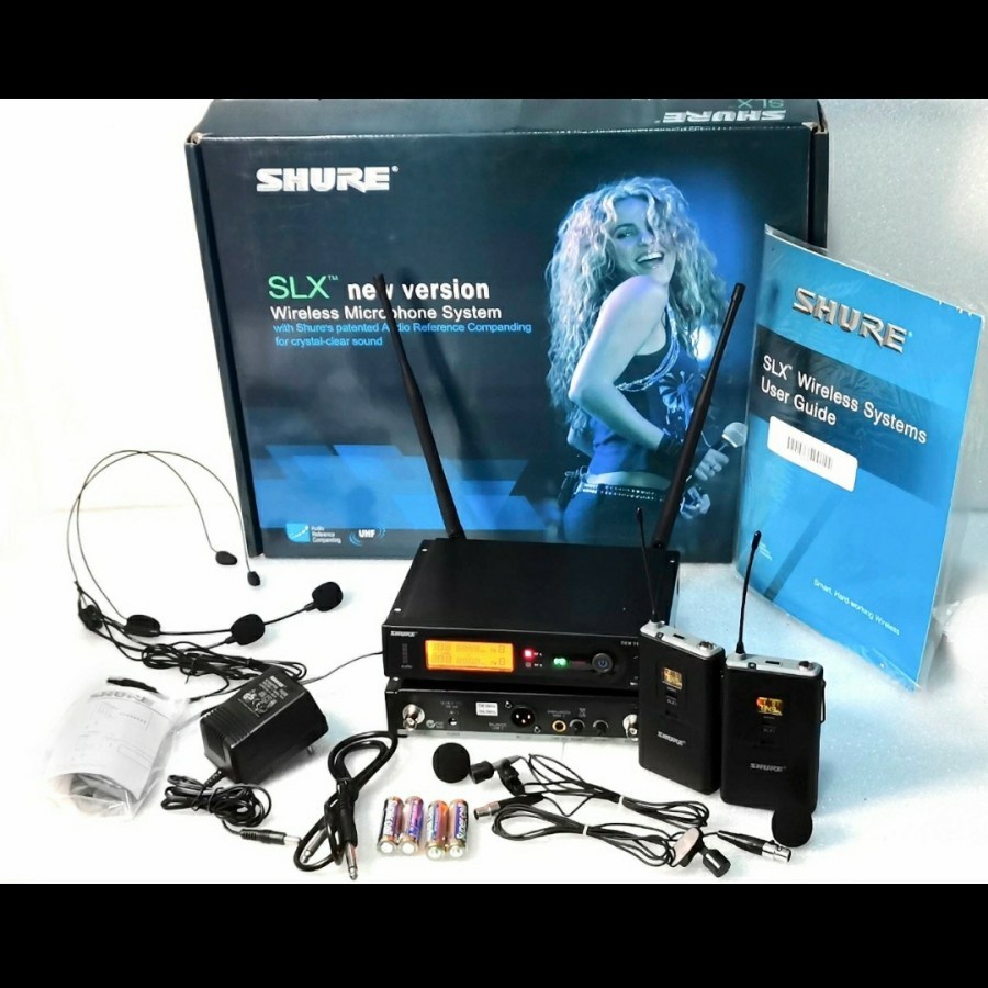 Mic Wireless Shure SLX4 SLX 4 UHF 2 Mic Jepit Clip On Bando Headset New Version Shure SLX-4