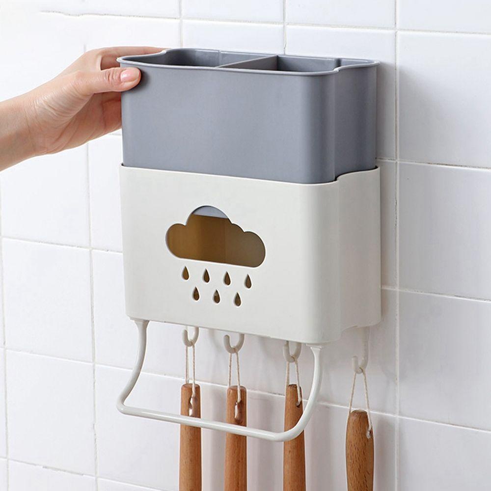 【 ELEGANT 】 Tempat Peralatan Makan Dinding Bebas Pukulan Penyimpanan Rak Garpu Sendok Drainase Drain Rack Drainer Cutlery Organizer