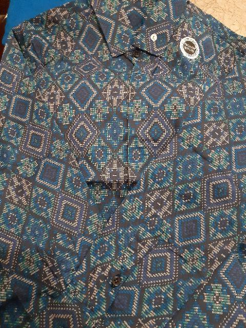 Credomenstore Kemeja Batik Songket Diamond Navy Lengan Panjang / Baju Pria Kasual