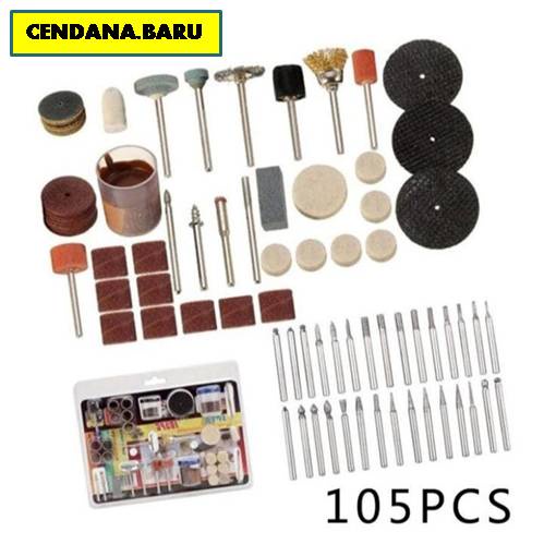 Set 105 pc mata bor tuner poles potong ampelas gerinda dremel bor mini amplas grinda 105pc lengkap