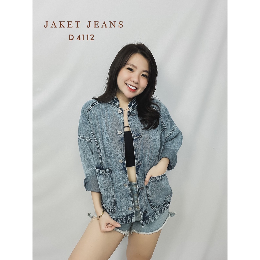 HOPYLOVY Jaket Jeans Oversize Wanita Lengan Manset Kekinian Jenner