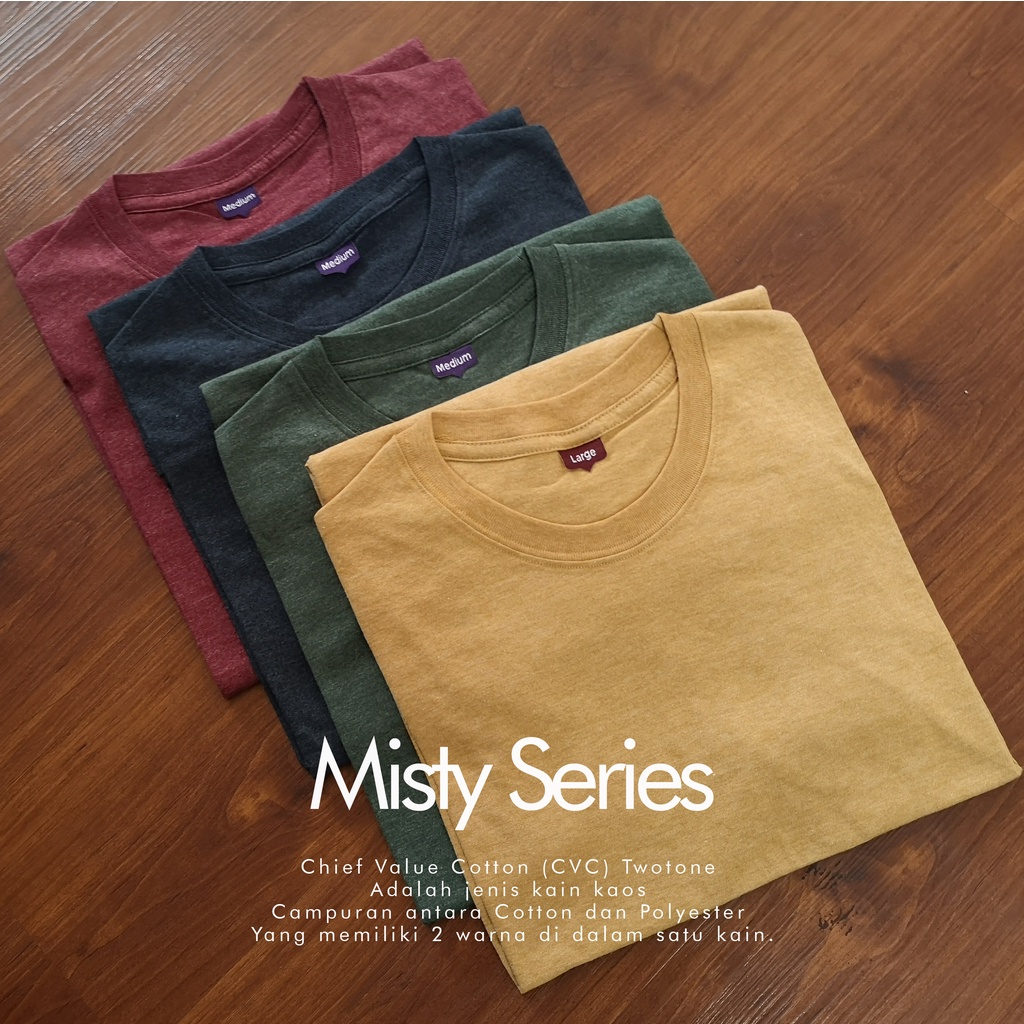 KAOS POLOS MISTY PRIA TANGAN PENDEK TWOTONE 30S &amp; TOPI CREAM PREMIUM