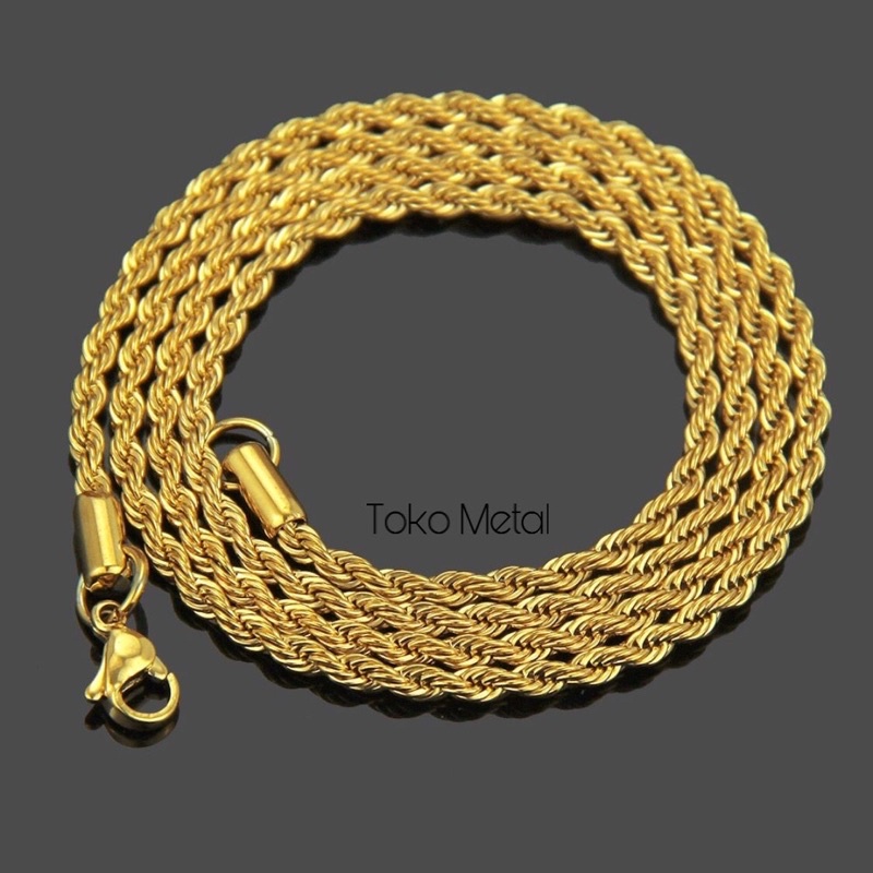 Kalung Titanium Tambang Pria Dan Wanita Anti Karat Gold [ Toko Metal ]