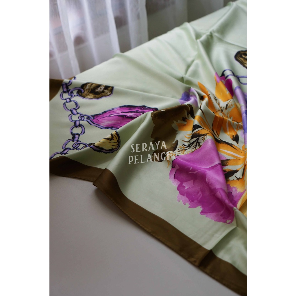 Selendang Segi Empat Satin Lamiz 08 | Motif Bunga/Kembang | Scarf | Syal | Shawl | Pashmina | Pasmina | Souvenir | Hadiah | Gift | Aksesoris Fashion | Import Quality | Grosir Murah