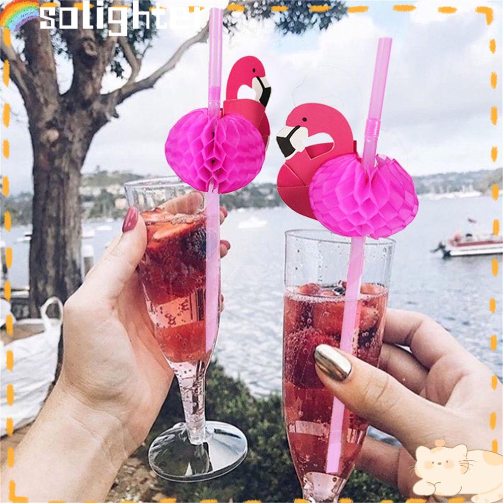 Solighter 25Pcs Sedotan Minuman Cocktail Desain Flamingo Untuk Dekorasi Pesta