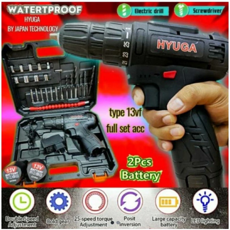 bor baterai cordless mesin bor beton besi kayu HYUGA Japan