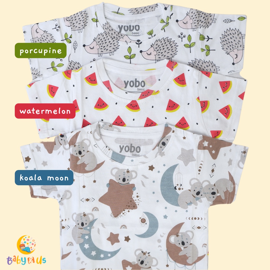 Yobo Everyday T-Shirt - Kaos Oblong Print Santai Bayi Anak 6-9 9-12 bulan 1-2 2-3 3-4 tahun