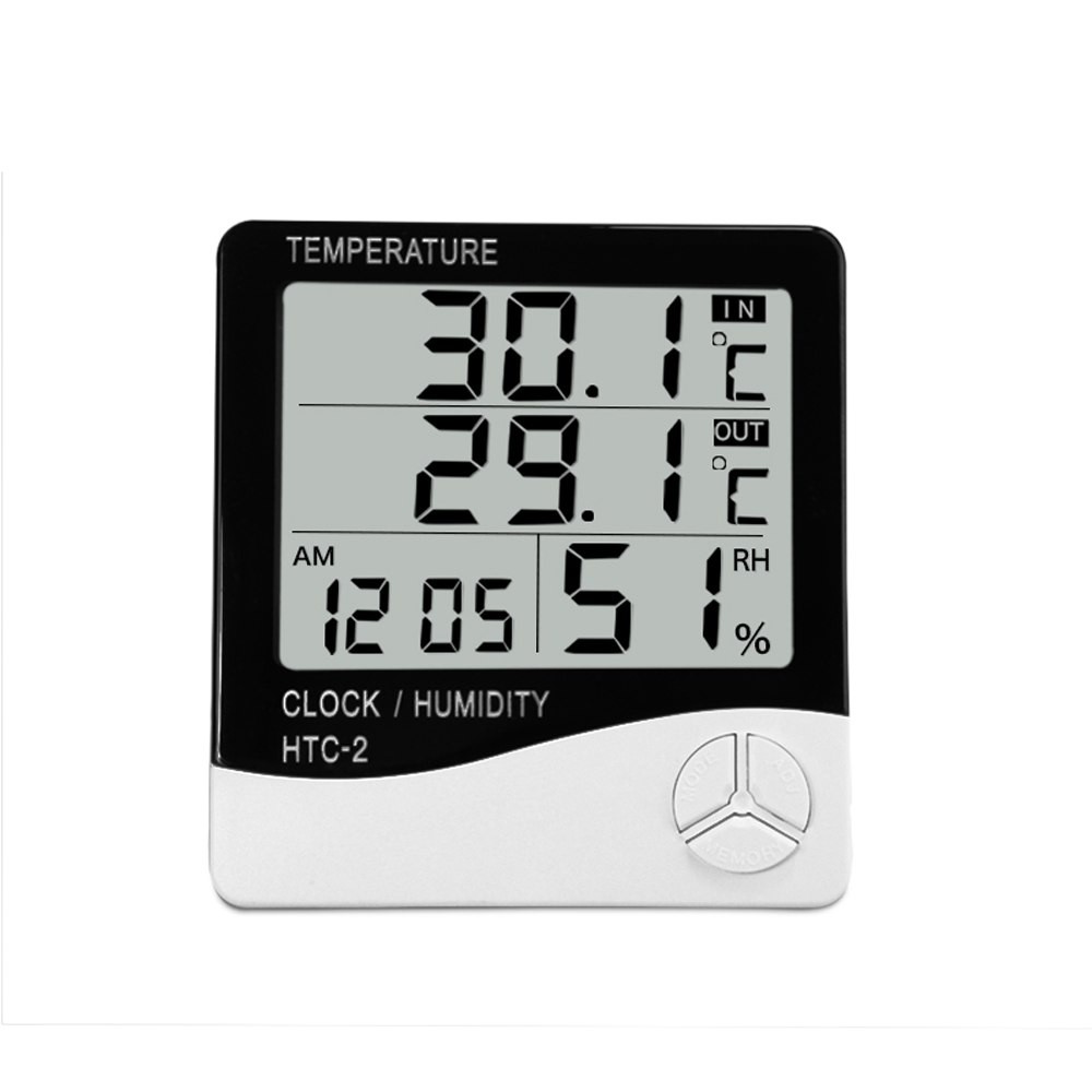 HTC-2 Thermometer Hygrometer Digital Higrometer Termometer Ruangan Clock Temperature Humidity