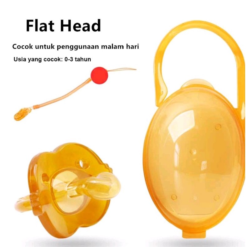 Empeng Bayi Baby Pacifier Dot Bayi Bahan Silikon dengan Rantai dan Kotak