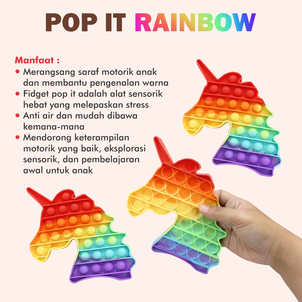 Mainan Pop it / Pop It Murah : Pop it Rainbow Unicorn Fidget Toy Push bubble Penghilang Stres Mainan Anak Murah-8