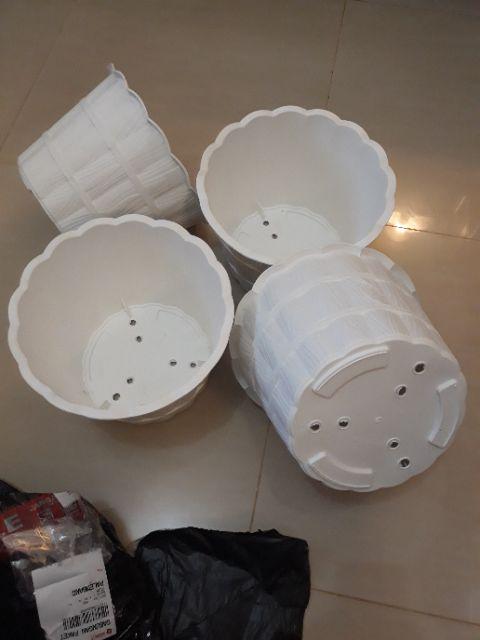 Pot Bunga Shallom Putih Motif Kayu 28cm