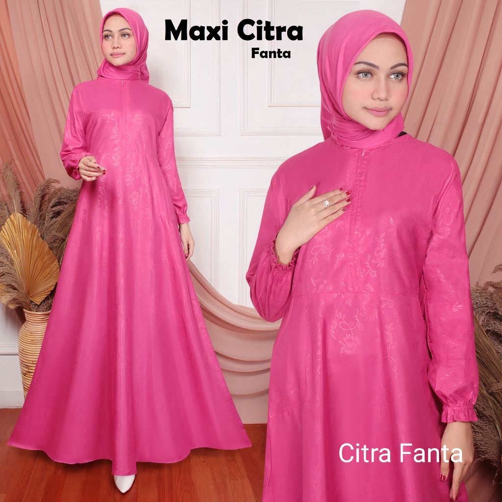 Gudang_Mukenaku Maxi Citra Gamis Syari Fashion Wanita Dewasa Bahan Katun Embos Reseleting Depan (Busui) Terbaru Premium COD bisa bayar di tujuan