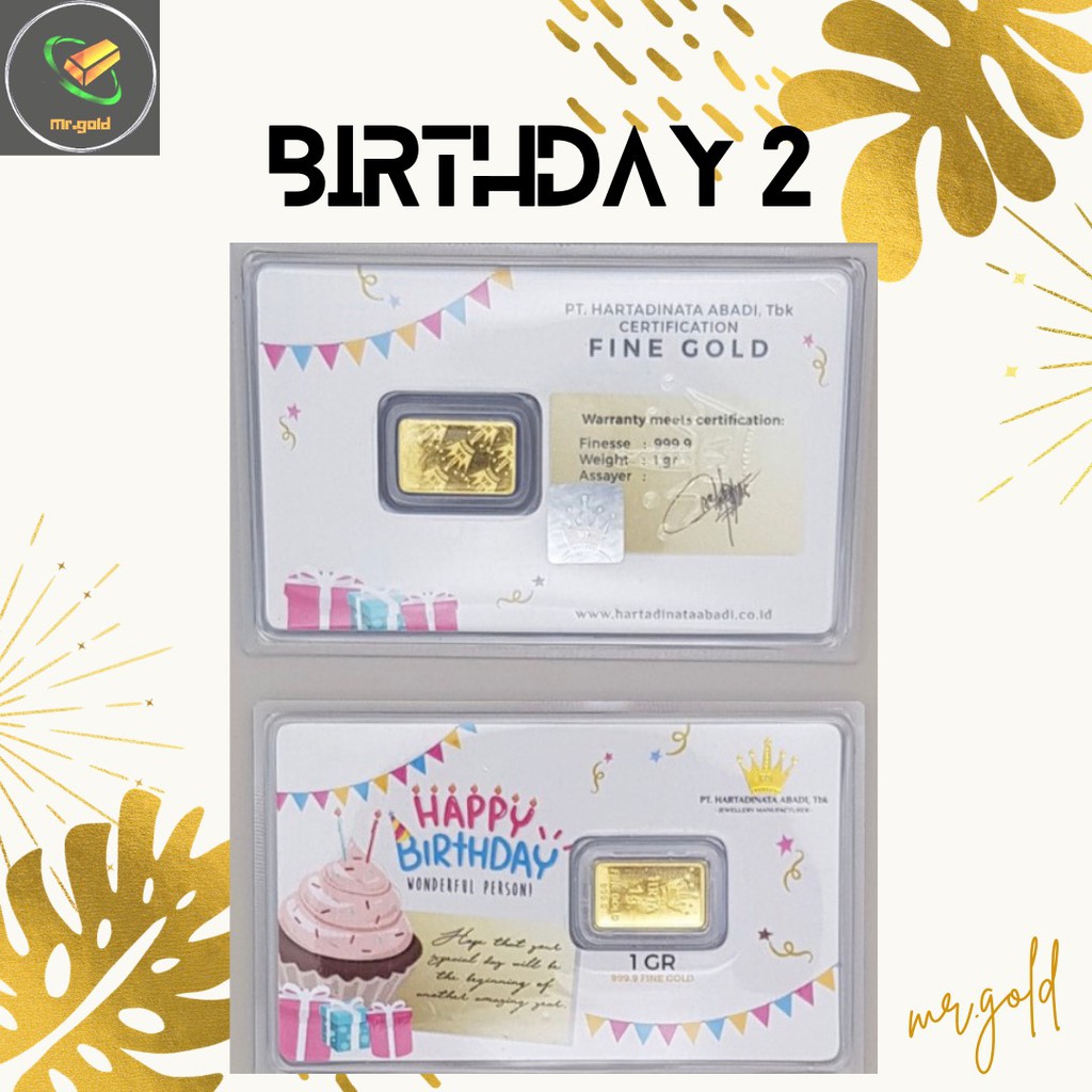 EMAS LOGAM MULIA MINI HARTADINATA ABADI 1 GRAM EDISI BIRTHDAY 2 GIFT SERIES ACC LM HT GOLD / LM HRTA