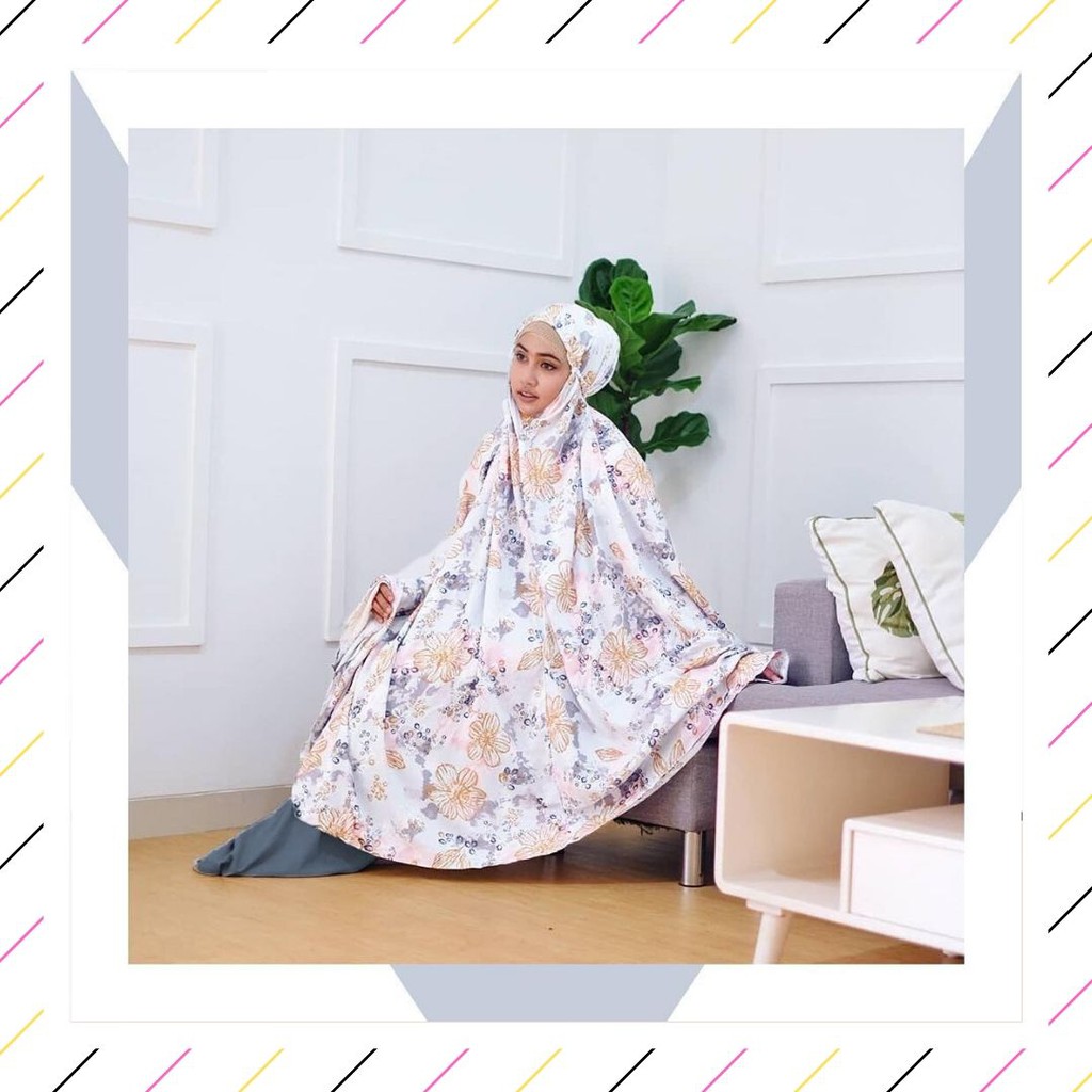 [ PROMO BERKAH  ] Mukena cantik floral painting grey