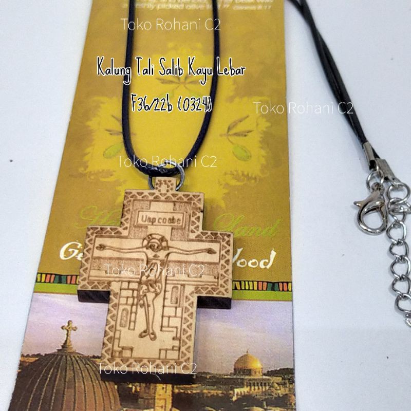 Kalung Tali Salib Kayu Lebar F36/22b (0324) - Kalung Salib Rohani