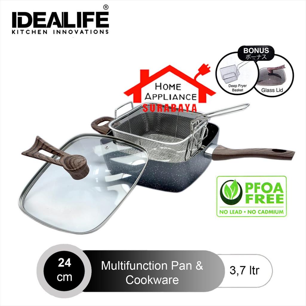 IDEALIFE Panci Wajan Kotak Goreng Kukus 24CM Multi Function Pan Cookware - Panci Penggorengan 24 CM IL-24MP