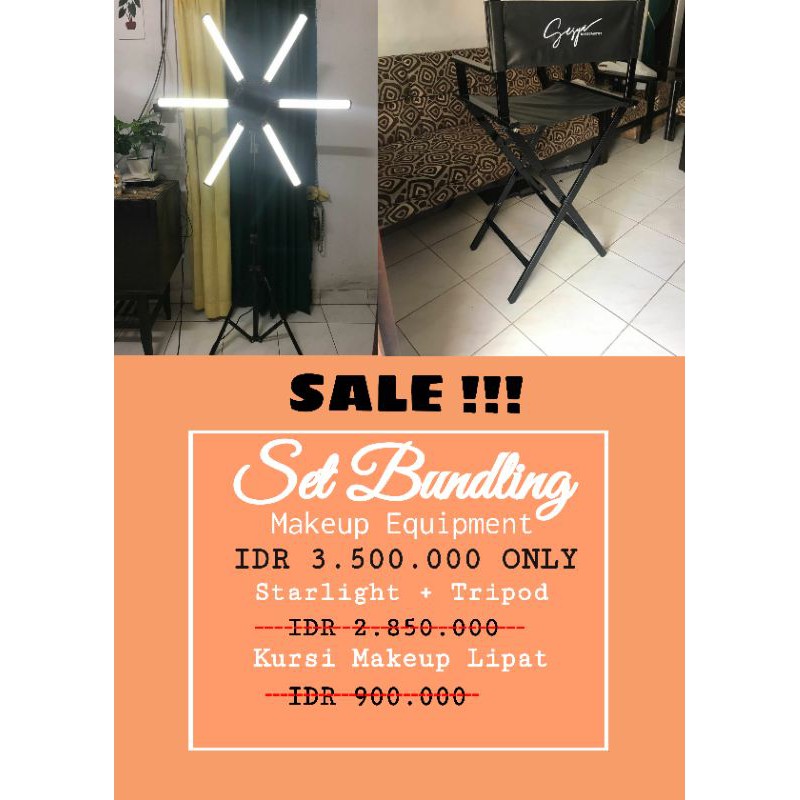 (COD Available) Sale Set Bundling LED Beauty Lamp + Kursi Lipat Makeup