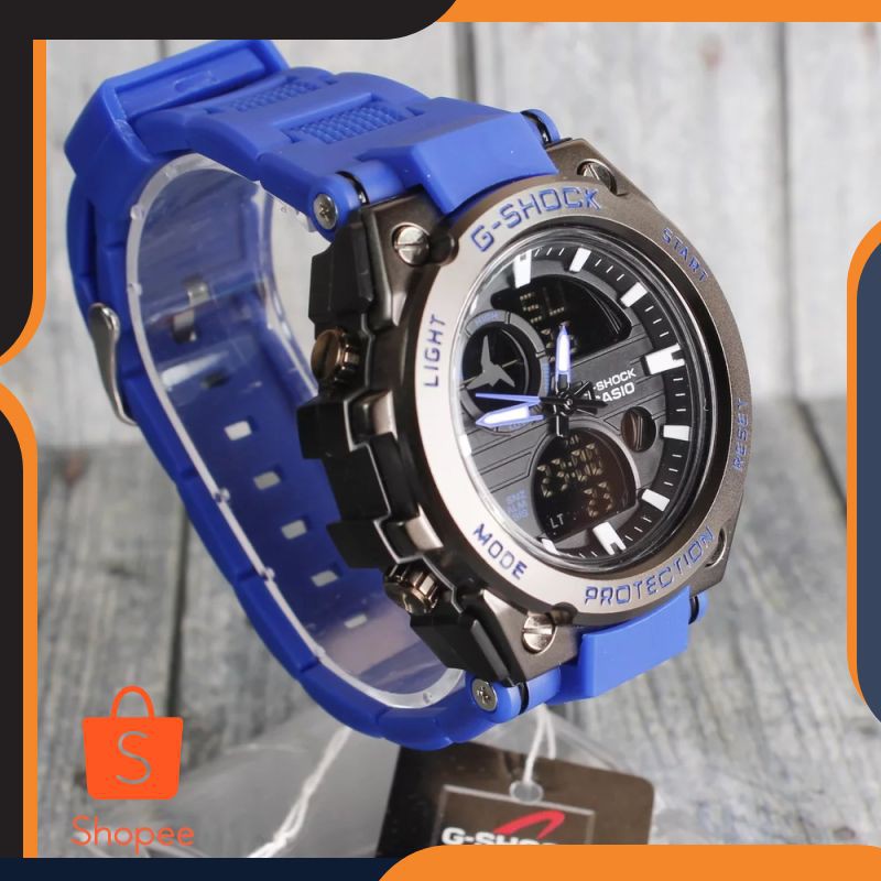 Promo G Shock Pala Besi Gun Metal G-8600 tali biru jam tangan pria bahan karet motif mirip rantai