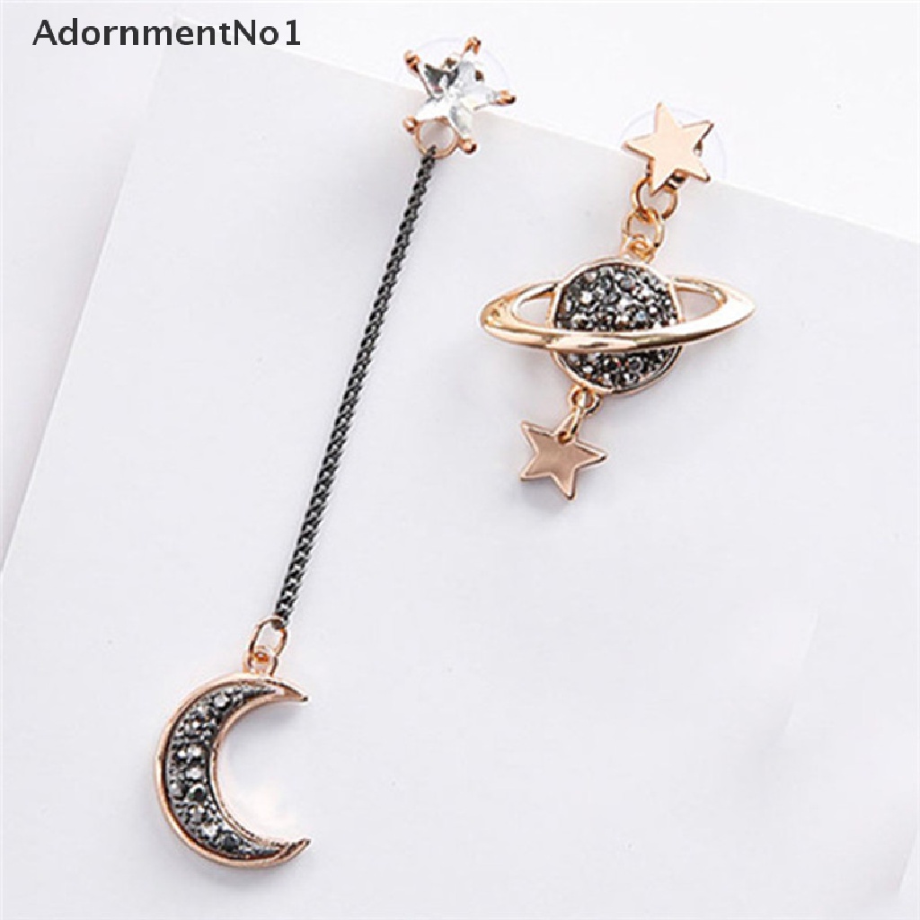 (AdornmentNo1) Anting Tusuk Gantung Asimetris Desain Bulan / Bintang / Planet Hias Kristal Untuk Wanita