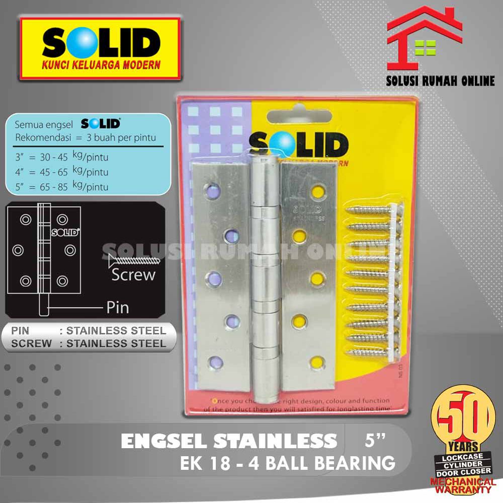 SOLID Engsel Stainless 5 inch EK 18 / Engsel Pintu 4 Ball Bearing