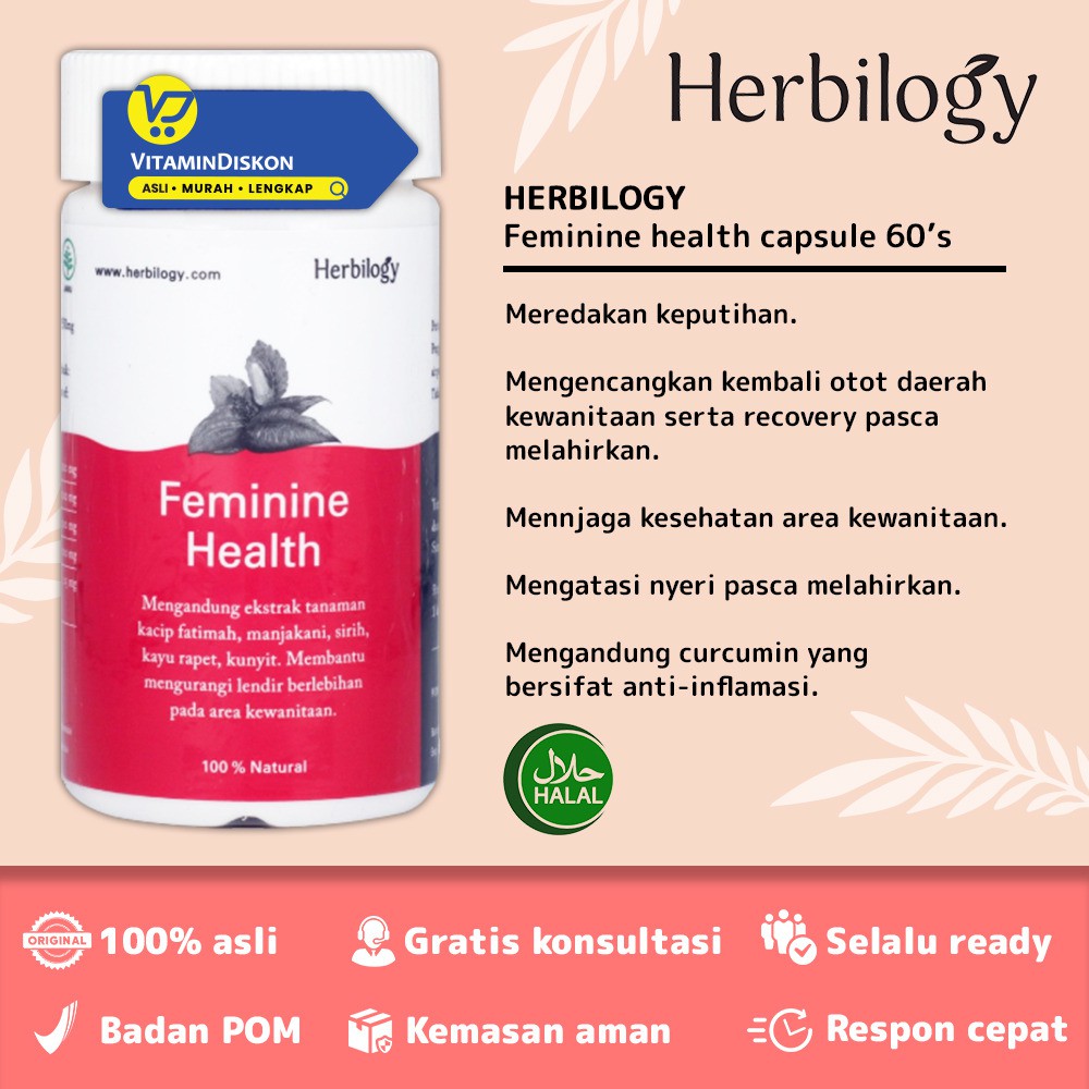 Herbilogy Feminine Health | Suplemen Herbal Kesehatan Kewanitaan BPOM 60 Caps/Btl