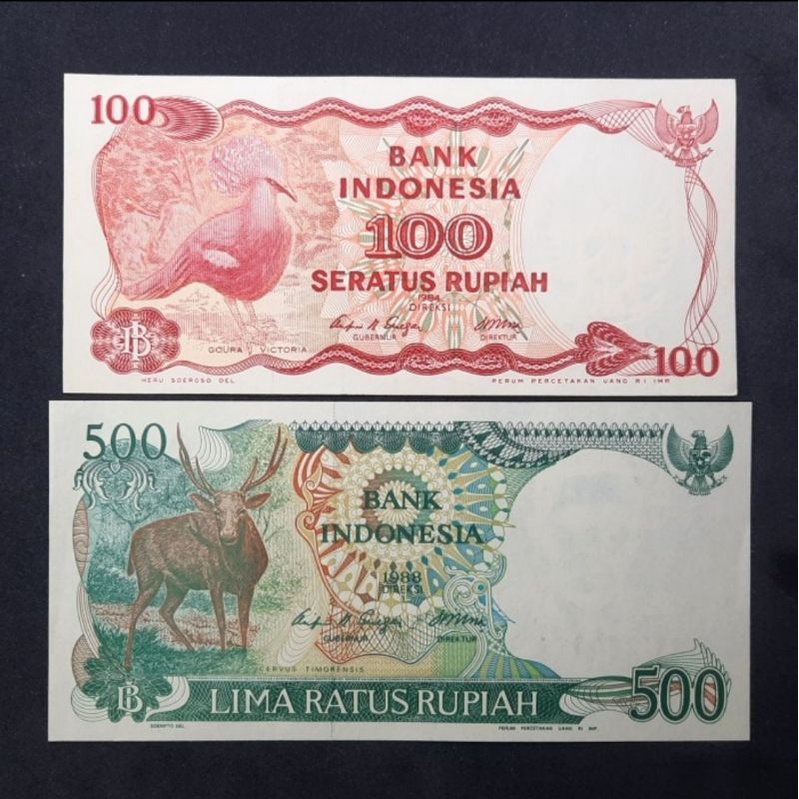 UANG KUNO Rp 100 TH 1984 & Rp.500 TH 1988 (2 LEMBAR) KOLEKSI & HOBI