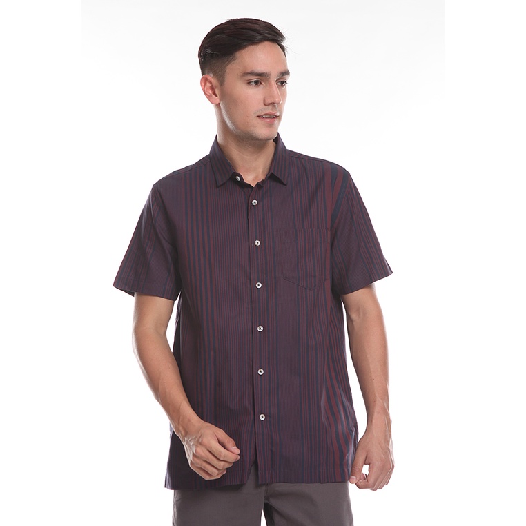MOC Kemeja Lengan Pendek Pria Modern Fit STRIPY BESTBUY-MAROON