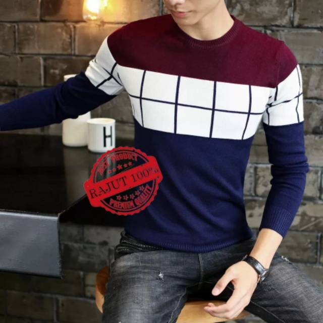 TOTOTAshop.baju sweater rajut pria FELIX,Bahan full Rajutan.Lengan panjang