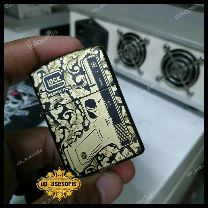 Zippo Korek Api Custom Gun Pistol Motif Batik Full Souvenir Kado