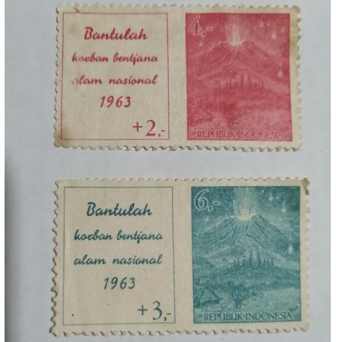 

Perangko antik Indonesia Bantulah Korban Bentjana Alam Nasional tahun 1963 set 2 pcs