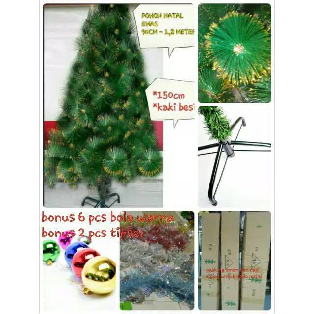 Pohon natal 5feet (1.5meter) gratis 2 tinsel (slinger)dan 6bola bola