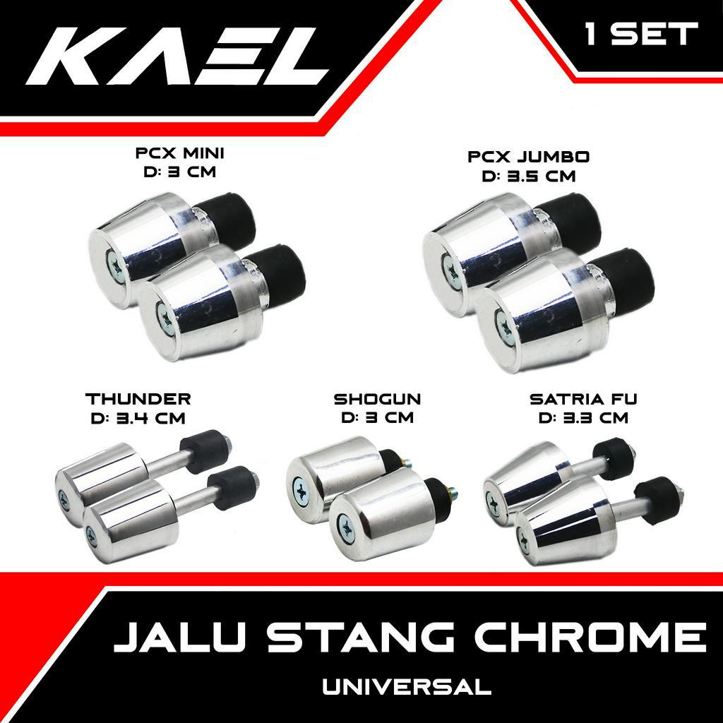 Jalu Stang Chrome PCX Mini Jumbo-Thunder-Satria FU-Shogun Motor Matic-Bebek-Sport Universal Bandul Tutup Ujung Setang Beat-FI-F1-Street-eSP &amp; Vario 150-125 LED Silver Kecil Besar