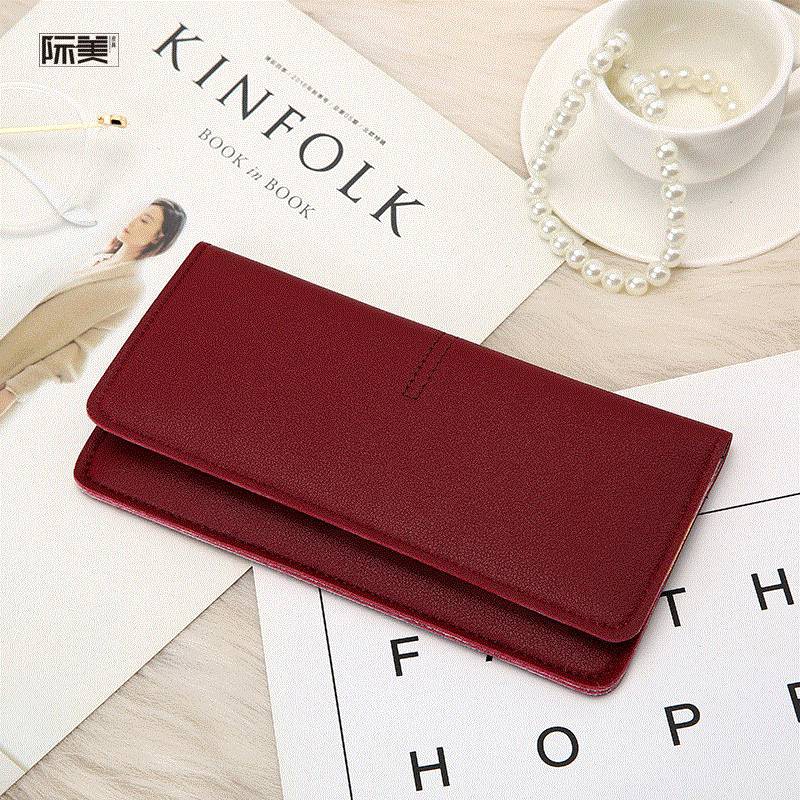 DODORY FYDP013 Dompet Wanita Panjang Lipat Dompet Polos PU Fashion Cewek-Maroon