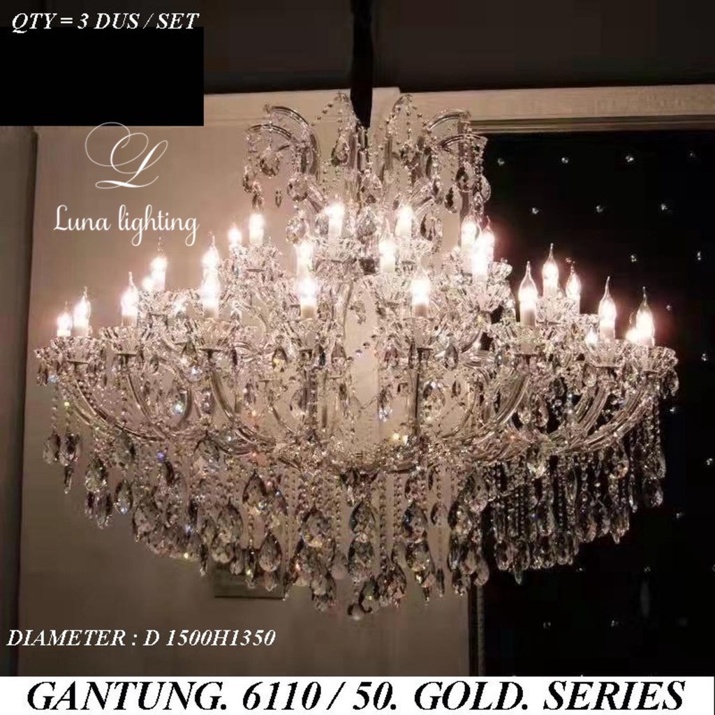 Lampu Gantung Lilin Kristal Chandelier Besar 50 Lampu 6110