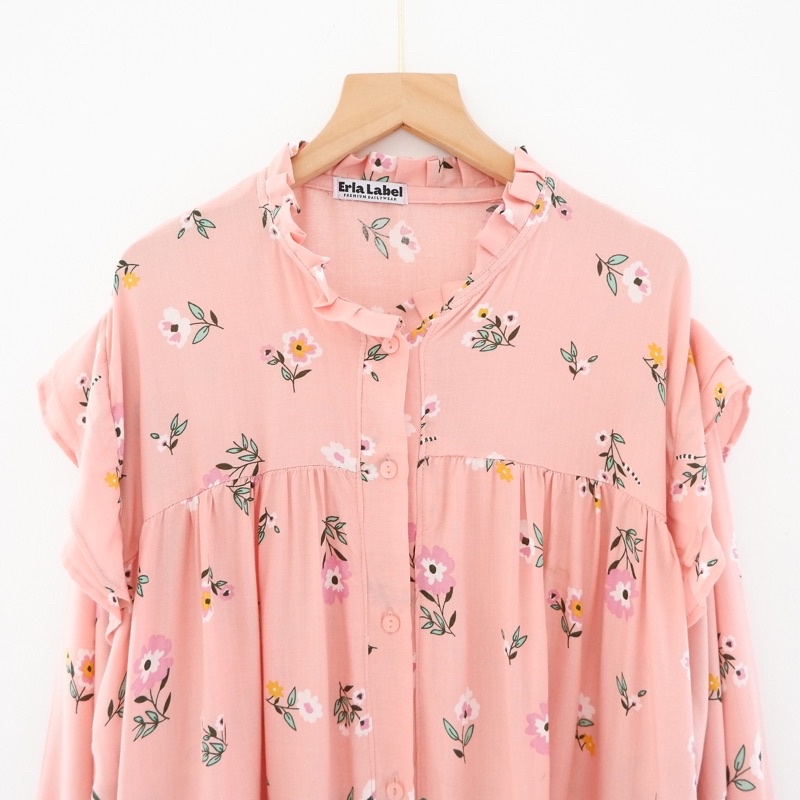 Kemeja Motif Oversize XXL LD 130  Rayon Bigsize Blouse Jumbo-PINK