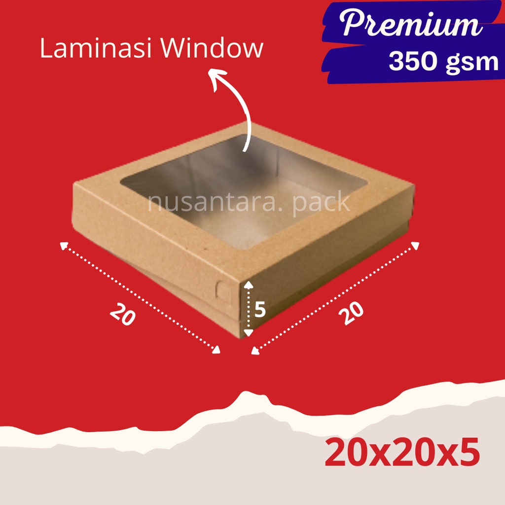 

(350 gsm) Box Brownies Kotak Kue Cake Roti Hampers Dus Kraft Jendela 20x20x5