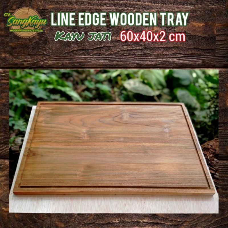 Nampan kayu jati line edge 60x40x2cm talenan kayu jati Cutting Board